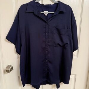 Navy Blue Silk Oversized Dress Shirt